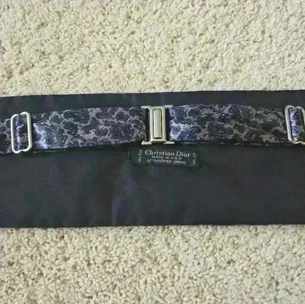 Vintage Christian Dior Black Gray Paisley Men's Cummerbund Adjustable #065